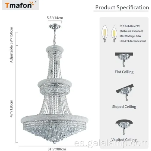 Elegante candelabra al vestíbulo de cristal de oro